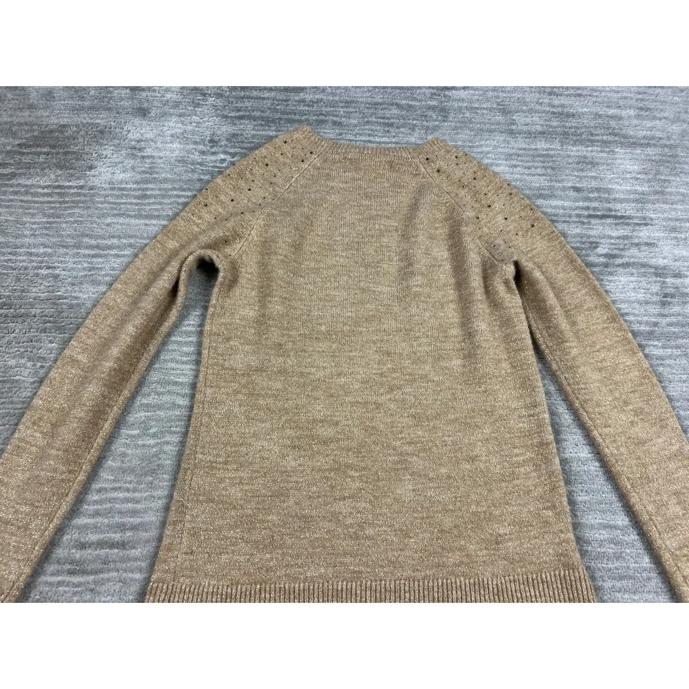 Apt. 9 Sweater Womens XS Tan Metallic Rhinestone Crew Neck Pullover Shimmer‎